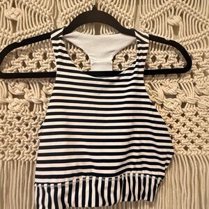 Athleta Fully Focused High Neck Striped Sports Bra Black White Mesh Racerback